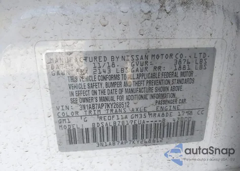 2019 Nissan Sentra S from USA, damaged, VIN 3N1AB7AP7KY268512